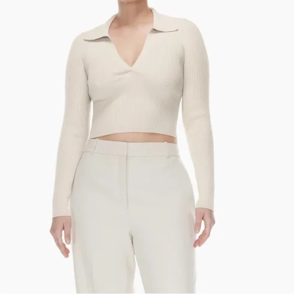 Aritzia color matte pearl Sculpt Knit Polo Longsleeve - Picture 6 of 7